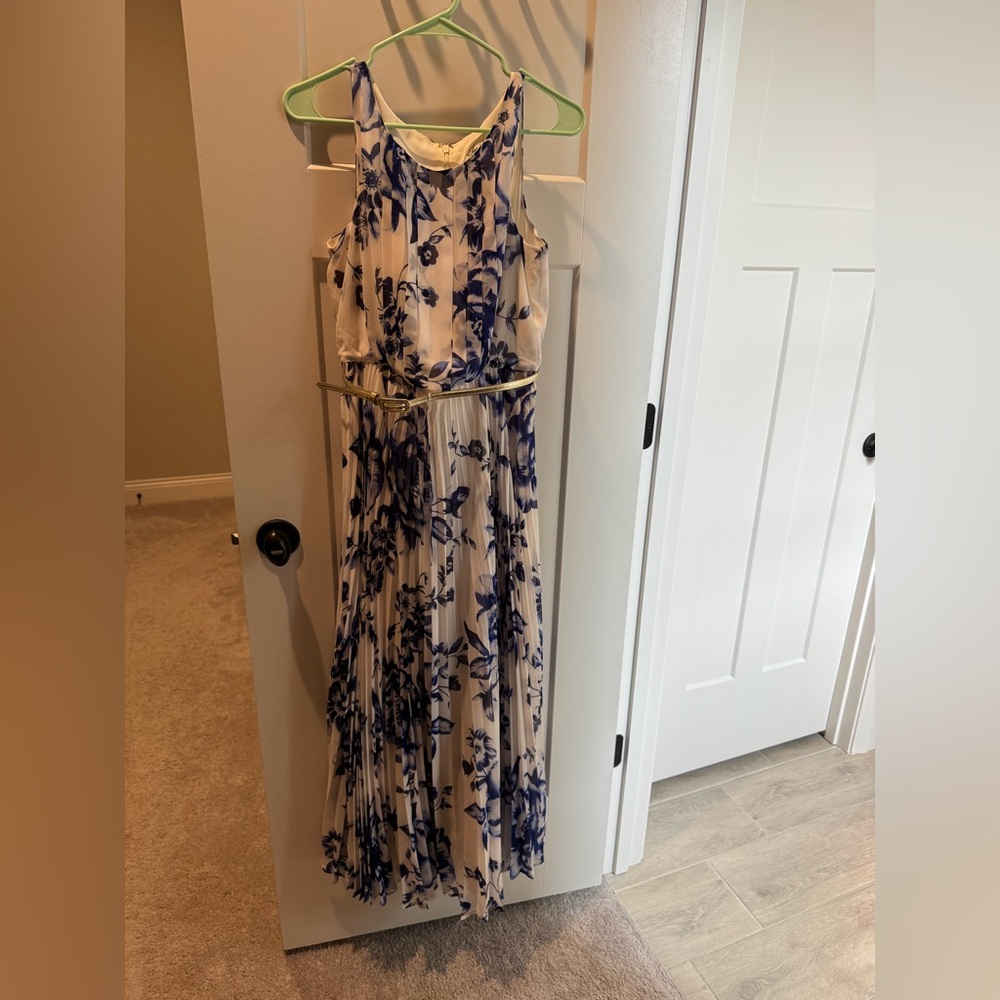 Eliza J Cream Maxi Dress with Blue Floral Print